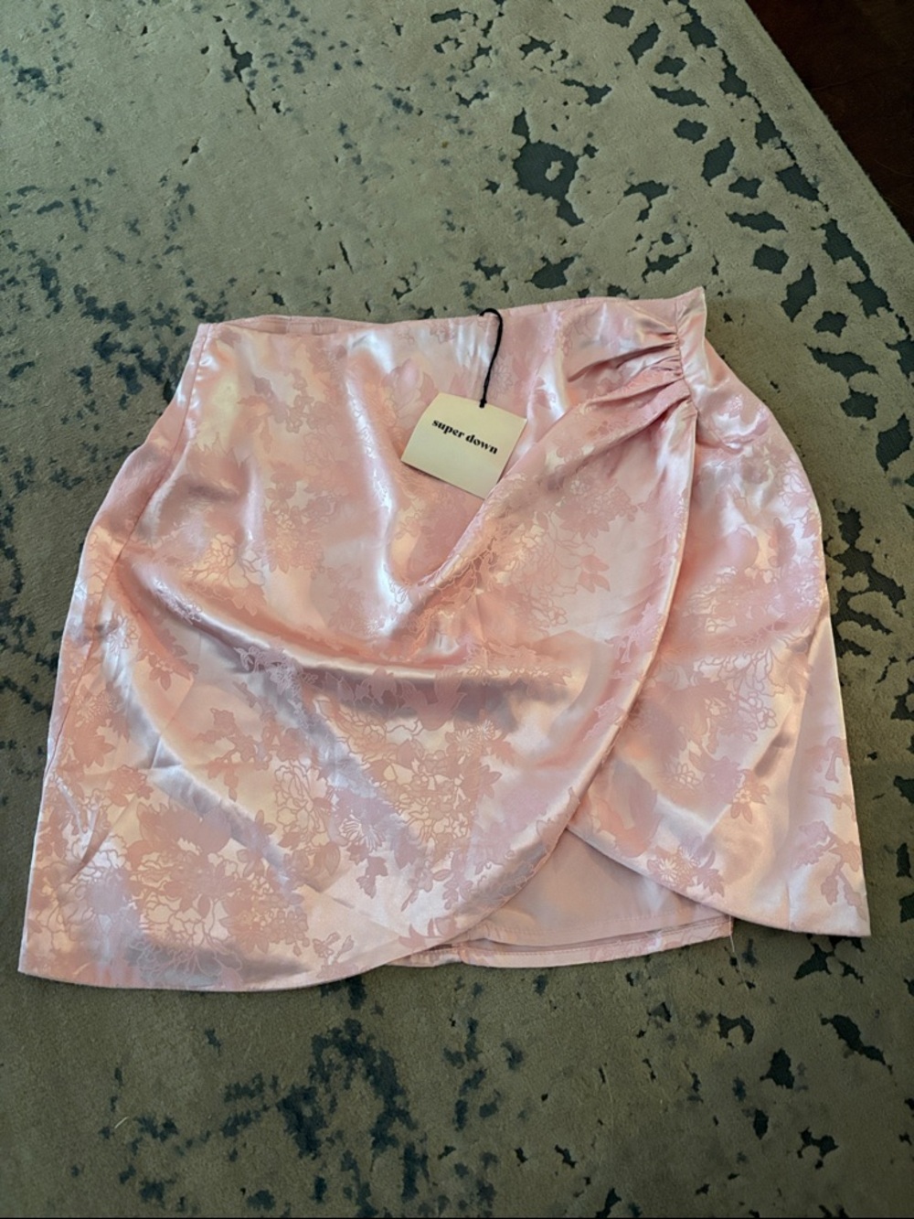 superdown Light Pink Satin Floral Draped Mini Skirt